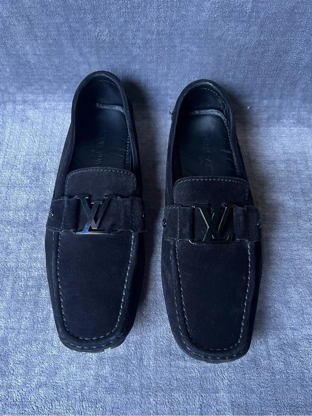 Louis Vuitton Men’s Leather Suede Loafers Sz 9 US 10 Black Monte Carlo Luxury